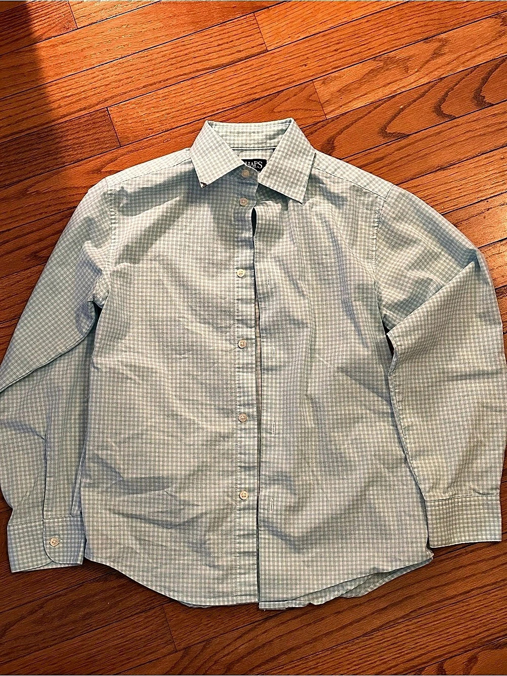 Chaps Boys Checkered Button Down in Blue & White